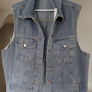 Long Blue Demin Sleeveless Vest, Size Medium